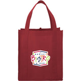 Hercules Non-Woven Grocery Tote — Maroon — decorated front view — 38