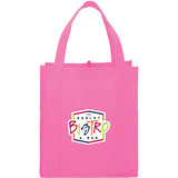 Hercules Non-Woven Grocery Tote — Pink (PK) — decorated front view — 22