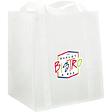 Hercules Non-Woven Grocery Tote — White (WH) — decorated right angle — 9