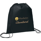 Evergreen Non-Woven Drawstring Bag — Black (BK) — decorated front view — 16