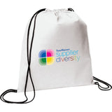 Evergreen Non-Woven Drawstring Bag — White (WH) — decorated front view — 21