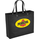 Oak Non-Woven Shopper Tote — Black (BK) — decorated front view — 2