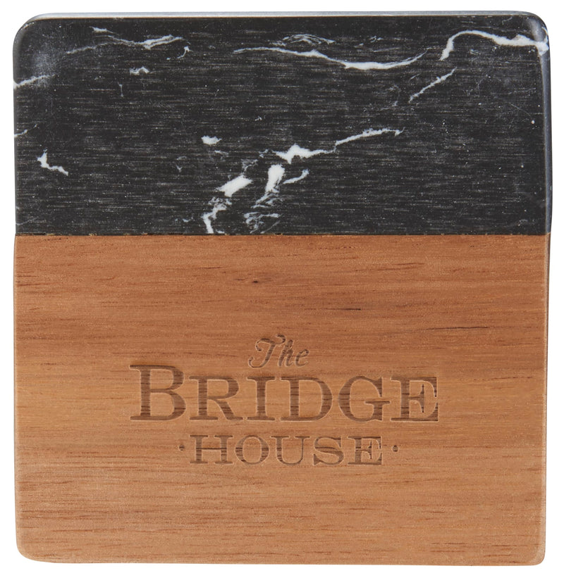 Black Marble and Wood Coaster Set custom branded promotional drinkware