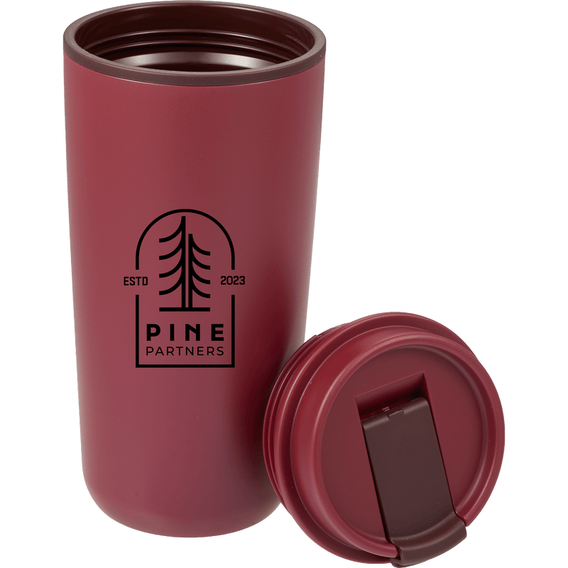 Cooper 16 oz Recycled Double Wall Plastic Tumbler with Hinging Flap Lid custom branded promotional drinkware