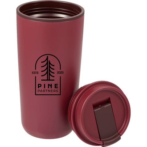 Cooper 16 oz Recycled Double Wall Plastic Tumbler with Hinging Flap Lid custom branded promotional drinkware