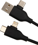 5-in-1 Charging Cable with USB-A/C Hub in Black, supplier blank detail view