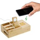 Bamboo Fast Wireless Charging Dock Station in Natural, supplier decorated angled view