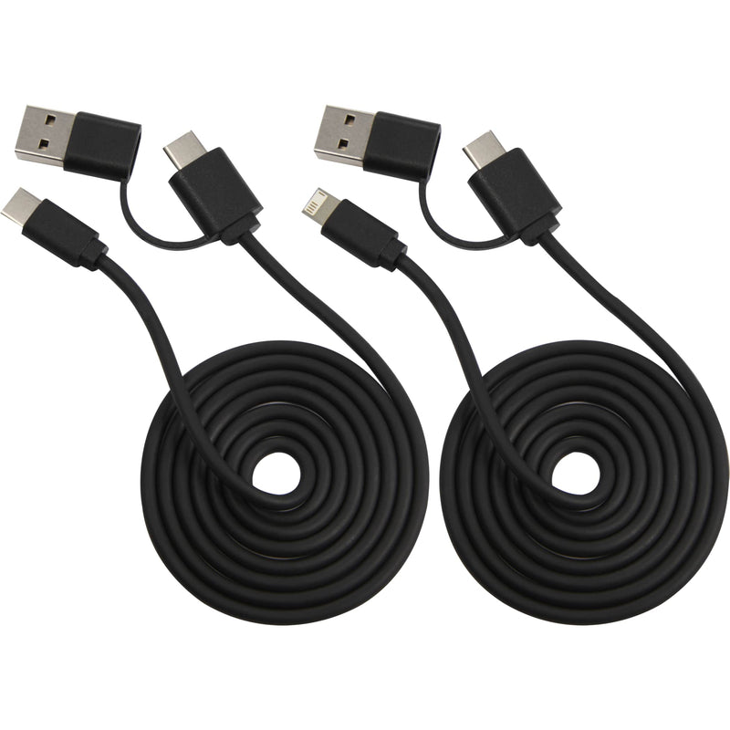 Dual Power Long Charging Cable Kit in Black, front view