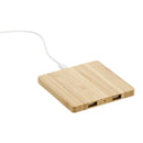 FSC® 100% Bamboo Wireless Charging Pad with Dual Outputs in Natural, supplier blank angled view