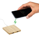 FSC® 100% Bamboo Wireless Charging Pad with Dual Outputs in Natural, supplier blank angled view