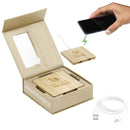 FSC® 100% Bamboo Wireless Charging Pad with Dual Outputs in Natural, supplier decorated angled view