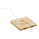FSC® 100% Bamboo Wireless Charging Pad with Dual Outputs in Natural, supplier decorated angled view