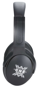 Light Up Logo Bluetooth Headphones in Black, supplier decorated front view