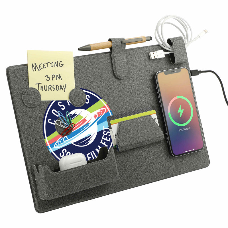 MagClick™ Fast Wireless Charging Desk Organizer, gray, supplier-decorated product photograph