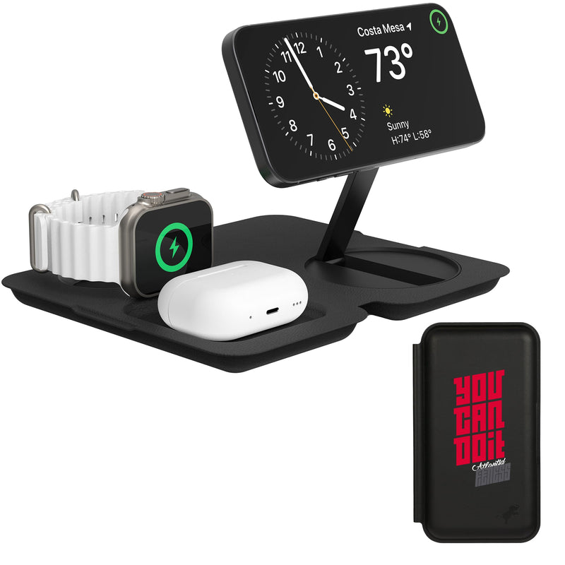 Nimble Fold 3-in-1 Wireless Charger in Black, supplier decorated front view