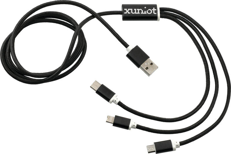 Realm 3-in-1 Long Charging Cable, Black, supplier sample front view