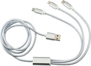 Realm 3-in-1 Long Charging Cable, Silver, blank front view