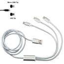Realm 3-in-1 Long Charging Cable, Silver, supplier sample front view