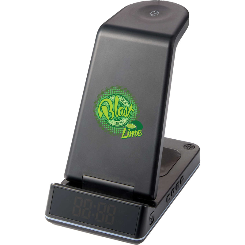 TriCharge Plus 3-in-1 Qi Wireless Charging Stand, Black, supplier sample front view