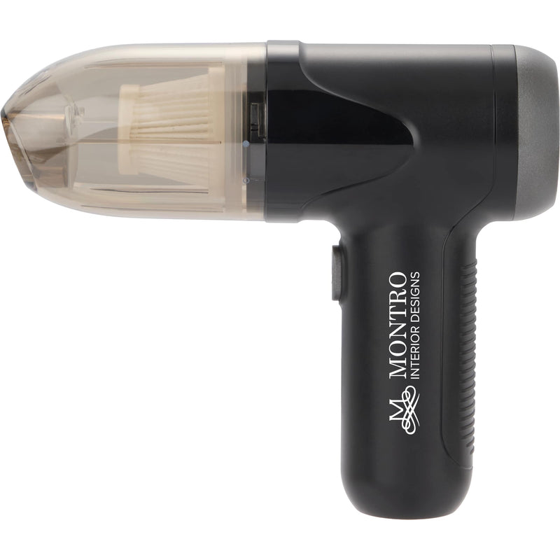 VacuMate Handheld Rechargeable Vacuum in Black, supplier decorated front view