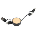 FSC® 100% Bamboo Retractable 5-in-1 Charging Cable in Black — supplier blank front view
