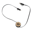 FSC® 100% Bamboo Retractable 5-in-1 Charging Cable in Black — supplier decorated view