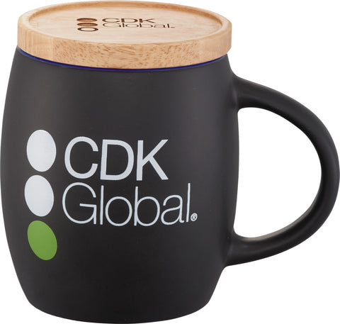Hearth Ceramic Mug with FSC®100% Wood Lid/Coaster 15oz custom branded promotional drinkware