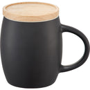 Hearth Ceramic Mug with FSC®100% Wood Lid/Coaster 15oz — Black/White — blank front view