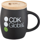 Hearth Ceramic Mug with FSC®100% Wood Lid/Coaster 15oz — Black/White — supplier decoration example
