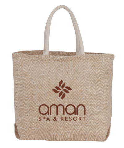 Herringbone Jute Tote custom branded promotional totes