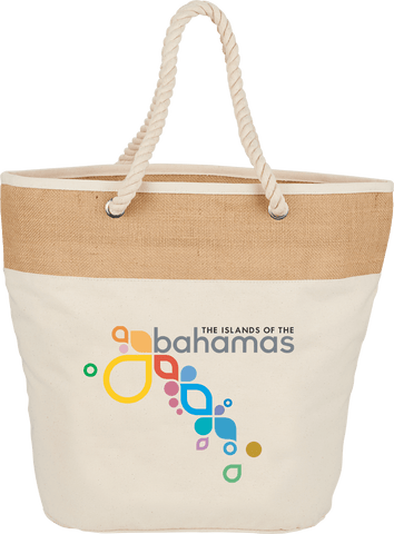 Jute Accent 12oz Cotton Canvas Rope Tote custom branded promotional totes
