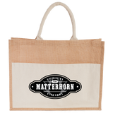 Jute Shopper Tote with Recycled Cotton Pocket custom branded promotional totes — 1