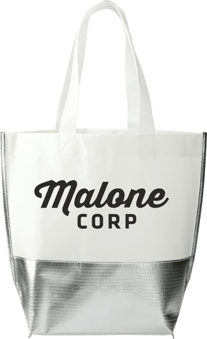 Large Laminated Metallic Bottom Tote custom branded promotional totes