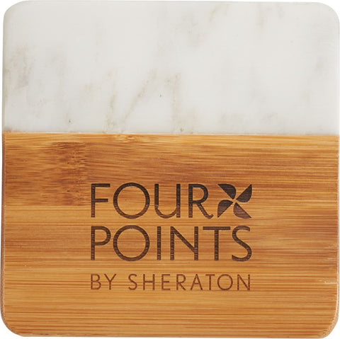 Marble and Bamboo Coaster Set custom branded promotional drinkware