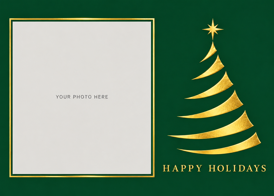 Gold Foil Modern Evergreen Photo Cards - PH204