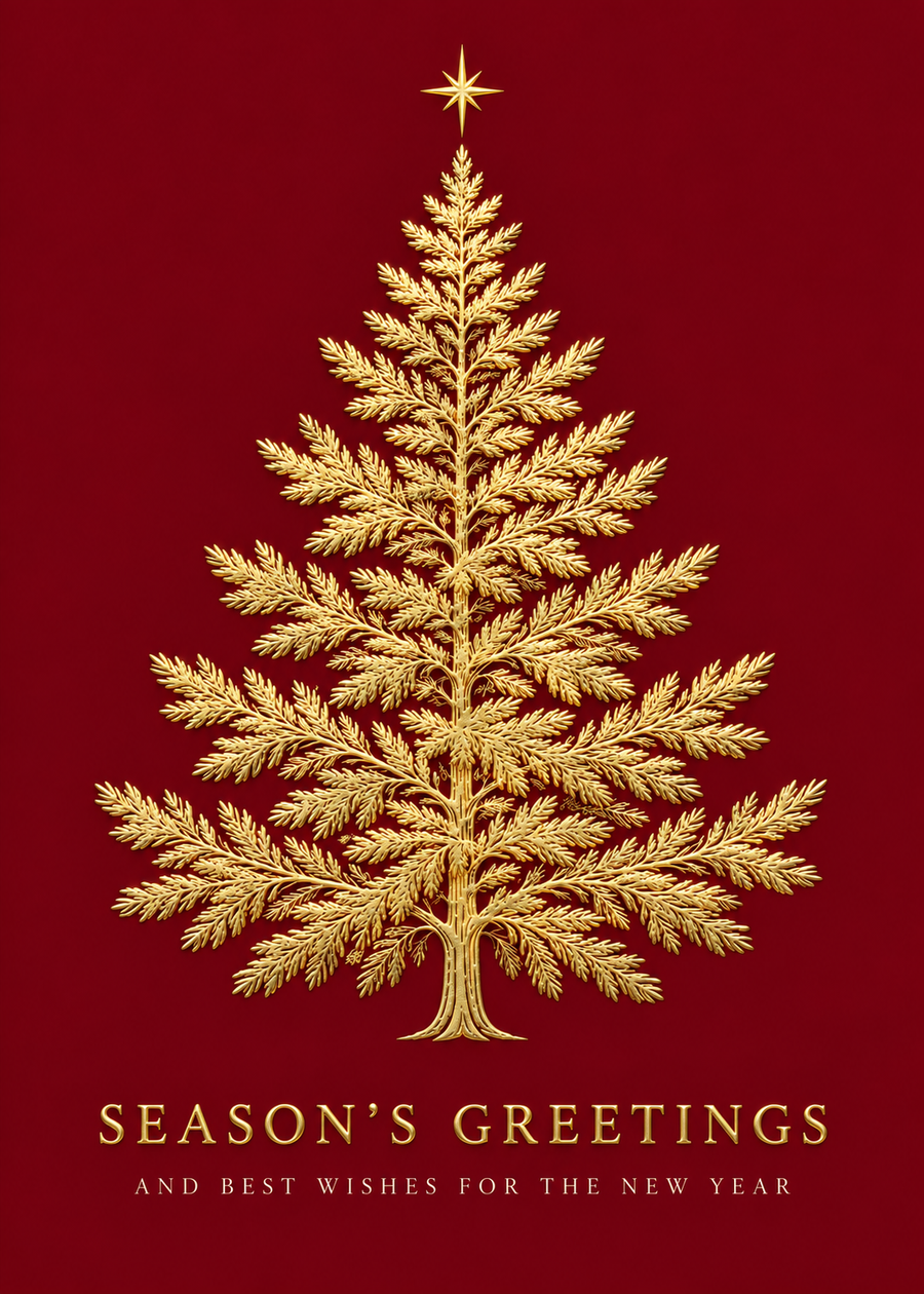 Gold Foil Evergreen Elegance Holiday Cards - FT201