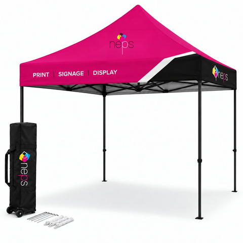 10' x 10' Pop Up Tents with the original NEPS logo for magenta backgrounds