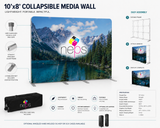 Tension fabric media wall showing frame assembly, accessories and specifications. — 2