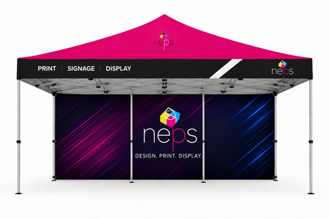 20' Pop Up Tent Full Wall with the original NEPS logo for magenta backgrounds