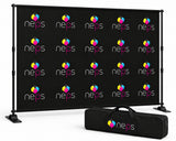 NEPS step and repeat backdrop with telescopic frame and carrying bag. — 1