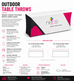 Outdoor Table Throws showing sizes, accessories and product specifications. — 2