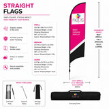 Straight Flags showing sizes, accessories and product specifications. — 2