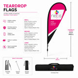 Teardrop Flags showing sizes, accessories and product specifications. — 2