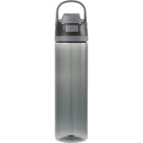 Reef 30oz Recycled Tritan Bottle — Black — blank front view with closed lid and raised carry loop