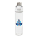 Reef 30oz Recycled Tritan Bottle — Clear — decorated front view with open flip-top lid