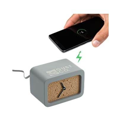 Set in Stone Wireless Charging Desk Clock custom branded promotional product