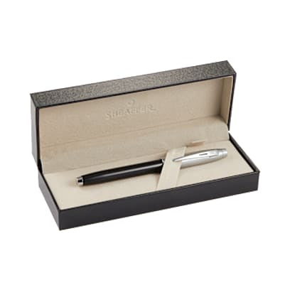Sheaffer® 100 Glossy Black & Chrome Roller Ball Pen custom branded promotional pens