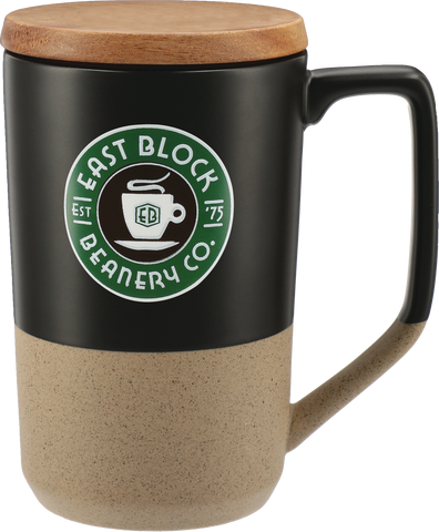 Tahoe Tea & Coffee Ceramic Mug with Wood Lid 16oz custom branded promotional drinkware