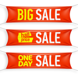 Three promotional vinyl banners showing sale designs. — 2