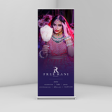 Retractable banner stand displaying a Free Rani bridal jewellery design. — 3